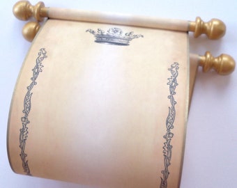 Royal crown scroll with box, 5" wide aged parchment paper