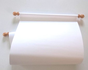 White Paper Scroll with Gold Finials for Handwriting, 11x19" paper, linen textured