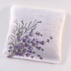 Lavender sachet on linen fabric, watercolor lavender flowers, set of 2 image 1