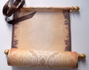 Decorative blank scroll for handwriting with brown and gold accents on 8x19 inches parchment paper