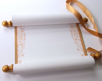 Blank Scroll with gold accents, scroll for handwriting or hand calligraphy, 8x18" paper, white paper