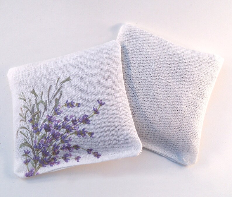 Lavender sachet on linen fabric, watercolor lavender flowers, set of 2 image 2