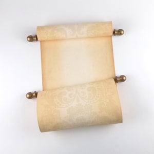 Vintage blank parchment paper scroll with damask design, 8x20" paper