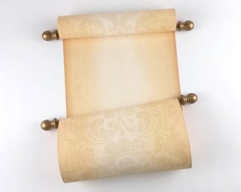 Vintage blank parchment paper scroll with damask design, 8x20" paper