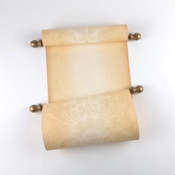 Vintage blank parchment paper scroll with damask design, 8x20" paper