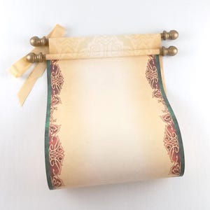 Blank scroll for hand writing, 8x20" paper with red, green and aged gold accents