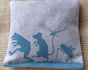 Lavender sachet, frog, mouse, cricket and dragonfly, fairytale gift, vintage gift, story book gift