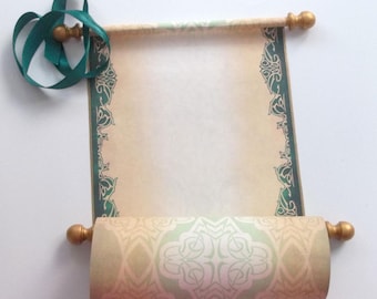 Green / Gold Blank Parchment Scroll for Handwriting or Calligraphy (8x20" paper)