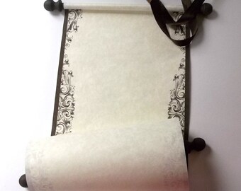 Blank scroll for hand calligraphy,  8x20" cream parchment paper with brown accents