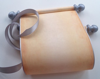 Blank scroll for handwriting or calligraphy with silver accents, 5" wide parchment paper