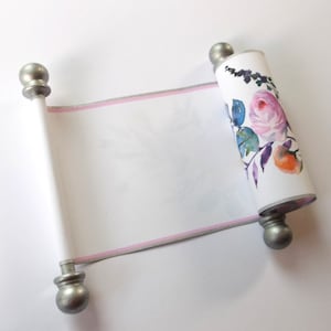 Set of 2 blank floral mini scrolls - 3.5x9&quot; paper, with optional pillow box