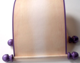 Blank scroll for handwriting or calligraphy with dark purple accents, 5" wide aged parchment paper