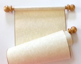 Blank scroll for handwritten calligraphy, 7.5x20 inches tan parchment paper with gold accents