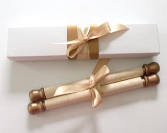 Victorian wedding vows scroll with gift box, 6.5x20" parchment paper