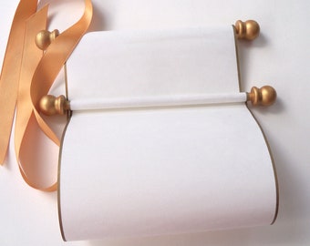 Blank scroll for handwriting or calligraphy with gold accents, 5" wide white paper