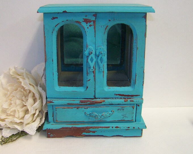 Vintage Jewelry Box Blue Distressed Jewelry Box Just for Etsy