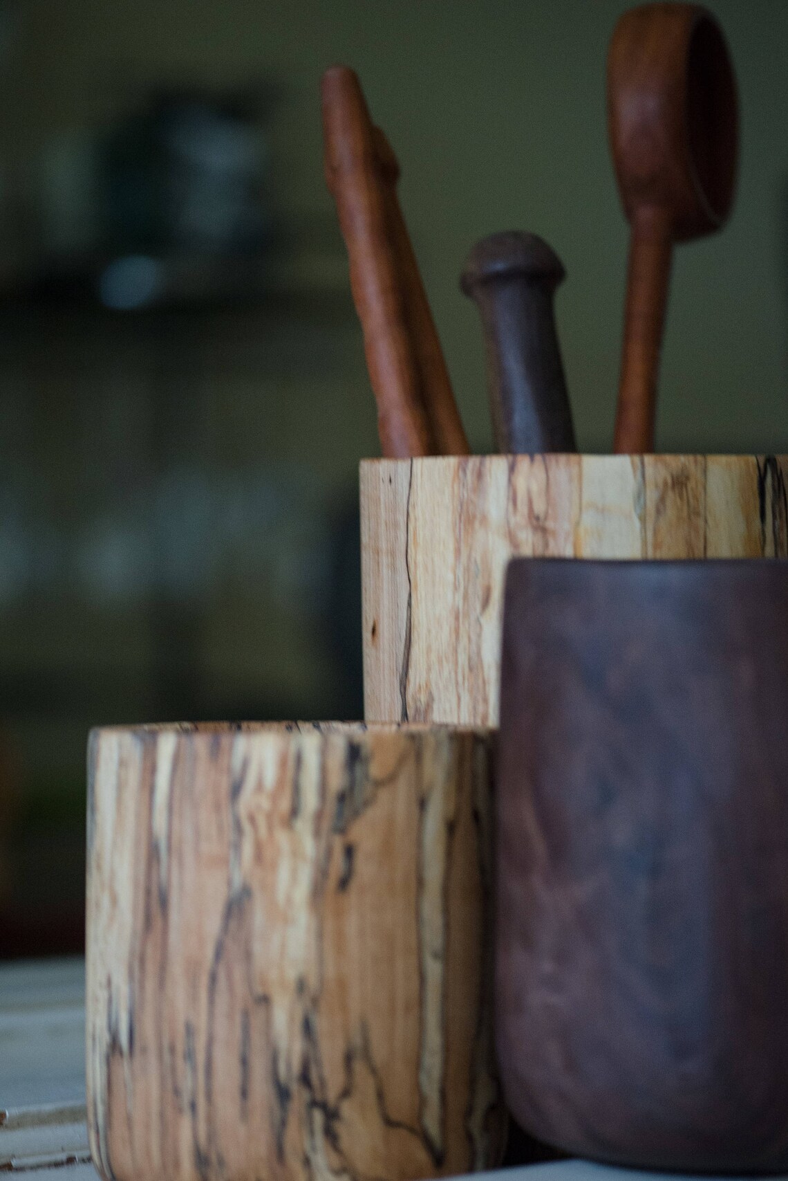 Wooden Utensil Holder Kitchen Storage Crock Canister Etsy