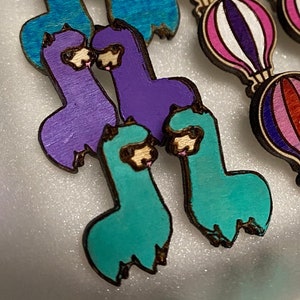 Llama Stud Earrings, Laser Cut Hand Painted Wood, Paint Your Own, Farm Animal Alpaca Jewelry, Spring Easter Basket Gift, Birthday Present