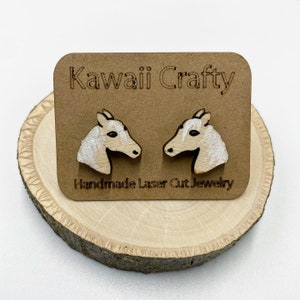 Horse Stud Earrings, Laser Cut Hand Painted Wood, Paint Your Own DIY Party, Farm Animal Jewelry, Spring Easter Basket Gift, Birthday Present