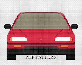 Cross Stitch Pattern 2nd Gen EF Civic CRX, Instant PDF Download, Gifts for Car Lovers, Gear Heads, Vintage Car Gift