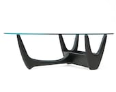 Mid Century Modern Era Adrian Pearsall for Kroehler Glass, Ebonized Wood and Glass Top Coffee Table, ca 1950s