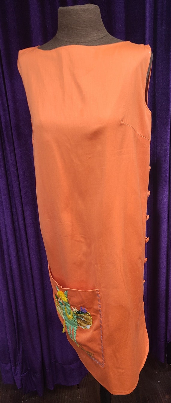 Vintage Orange Side Button Down Shift Dress with … - image 3