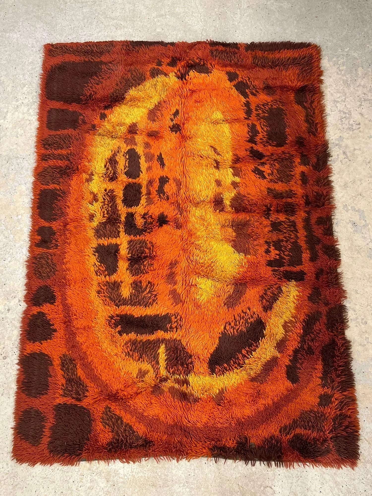 リアルファー オレンジ rotiny Revillon leinwande Mid Century Modern Rya Rug, Earth Tone Coloration, Ca 1960s - Etsy