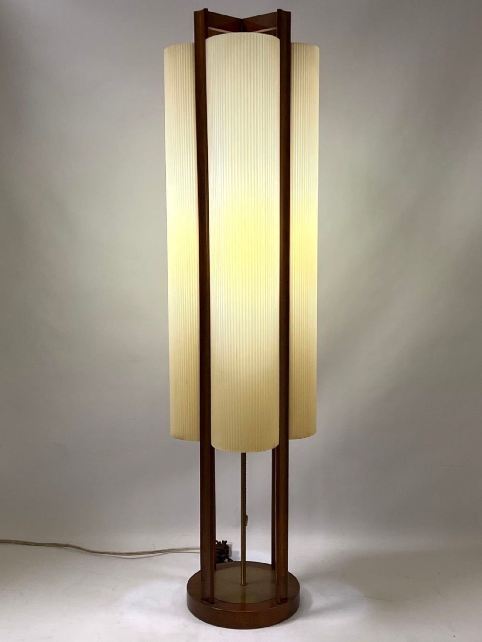 Mid Century Modern Era Tall Walnut Tall Table Lamp With Original Shade ...