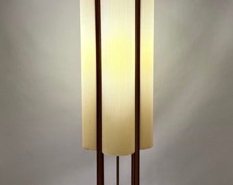 Mid Century Modern Era Tall Walnut Tall Table Lamp with Original Shade, ca 1960s