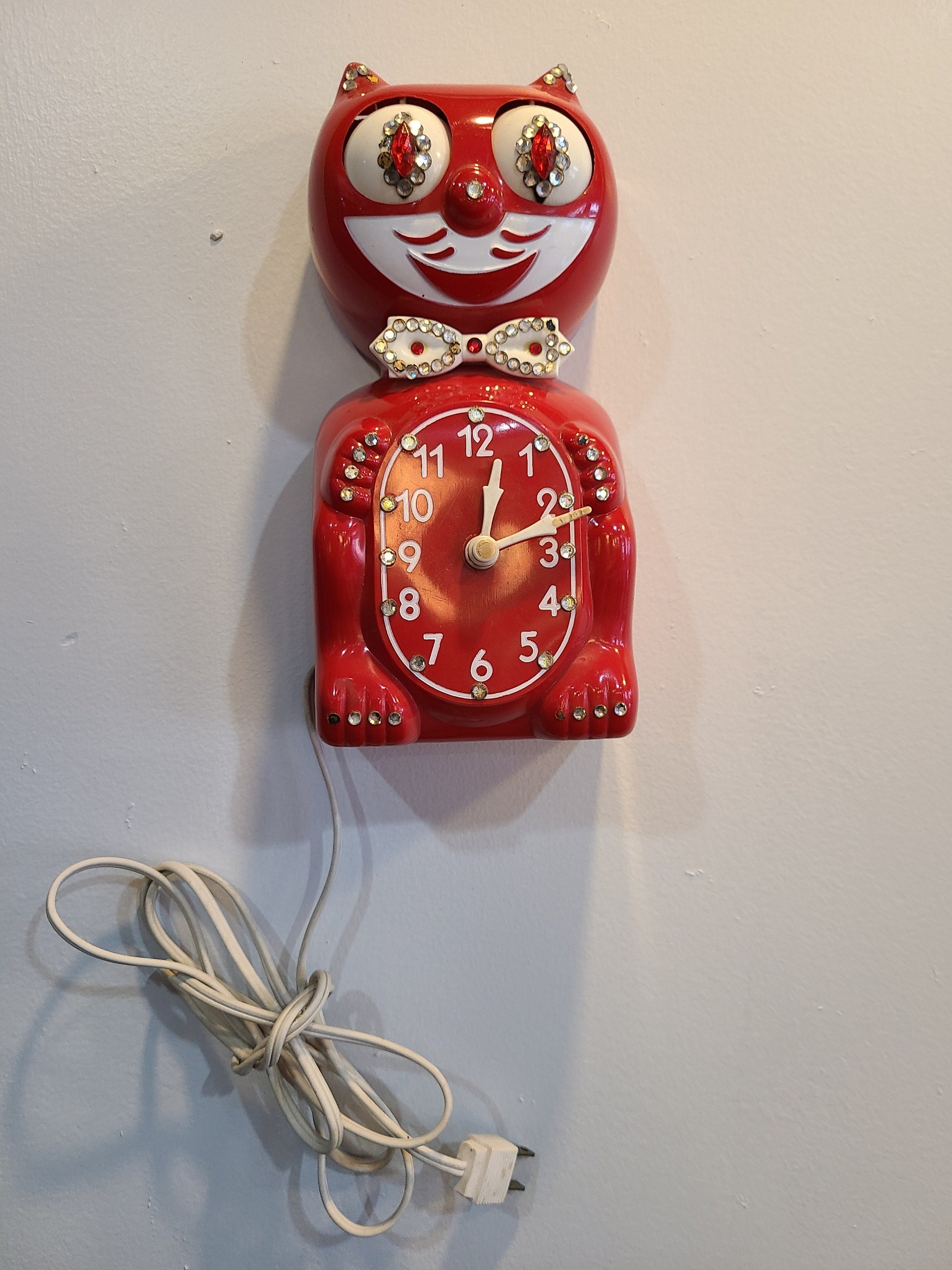 Vintage Red Bejewled Kit Kat Klock Cat Wall Clock ca 1960s Etsy