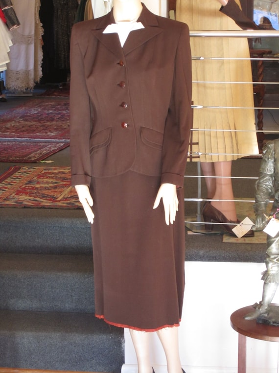 Chocolate Brown Gabardine Suit, ca 1940s