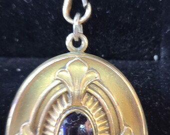 Vintage Oval Gold Filled Locket with Large Purple Stone Cabachon, ca 1930s