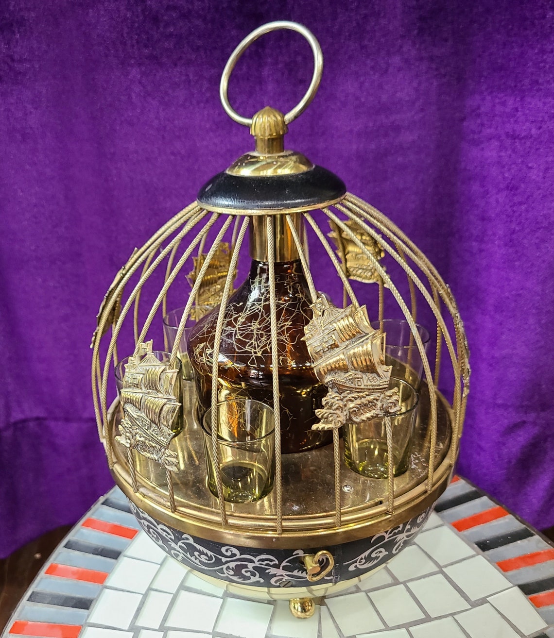 Vintage Musical Bird Cage Liqueur Bottle and 6 Glasses ca Etsy