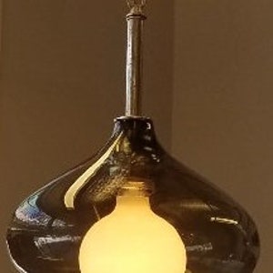 Mid Century Modern Era Vintage 1970s Art Deco Style Smoked Glass Pendant Light, ca 1970s