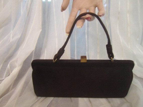 Vintage Chocolate Brown Suede Hand Bag, Mayer, ca… - image 3