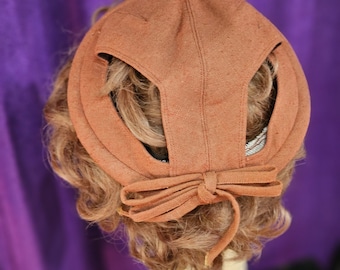 1940s Vintage Russet Linen Cap /Hat, Burdines Miami and the Beach