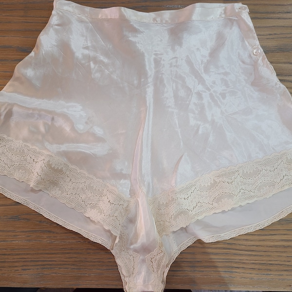 Vintage Champagne Silk Satin and Lace Tap Pants, ca 1920s-1930s