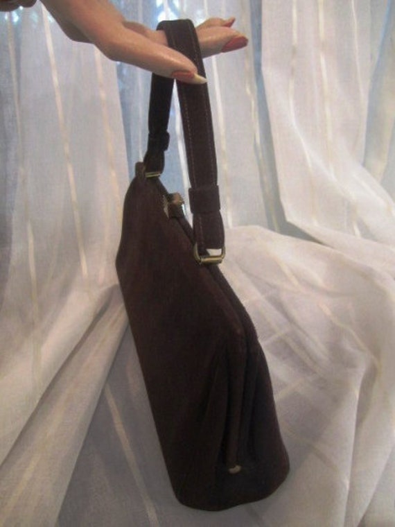 Vintage Chocolate Brown Suede Hand Bag, Mayer, ca… - image 1