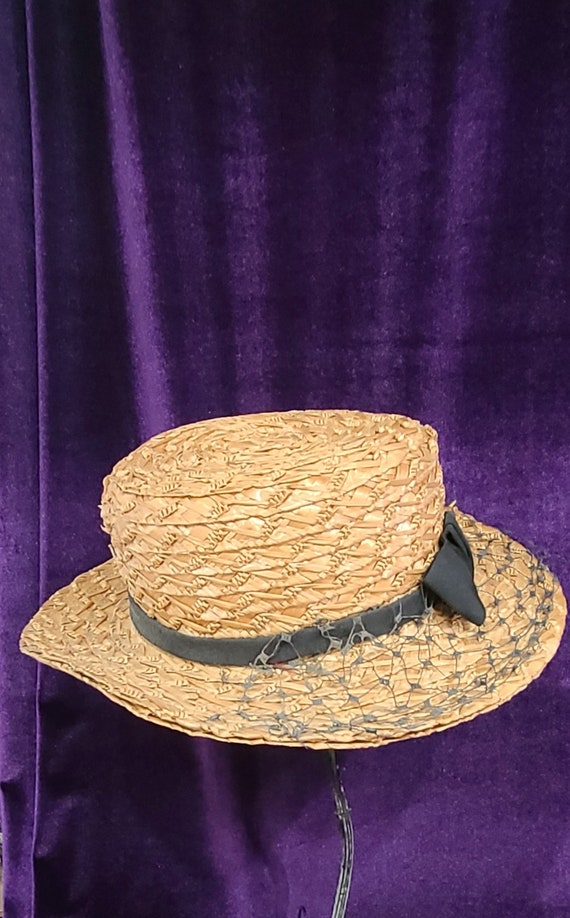 Vintage Natural Straw Hat with Grosgrain Band and… - image 5