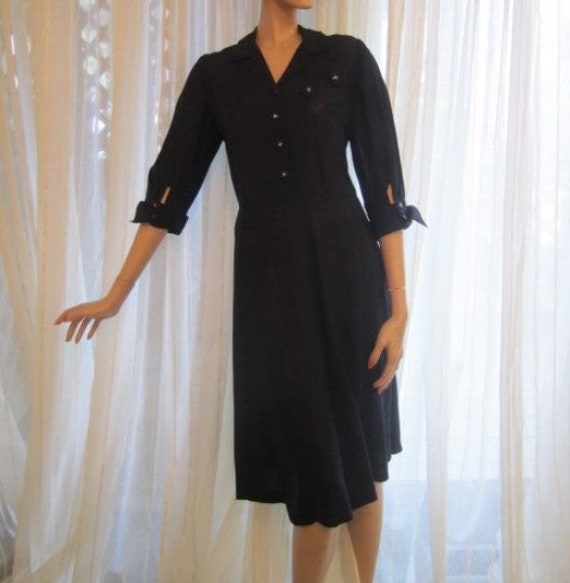 Larger Size Vintage Navy Blue Acetate Faille Dres… - image 1