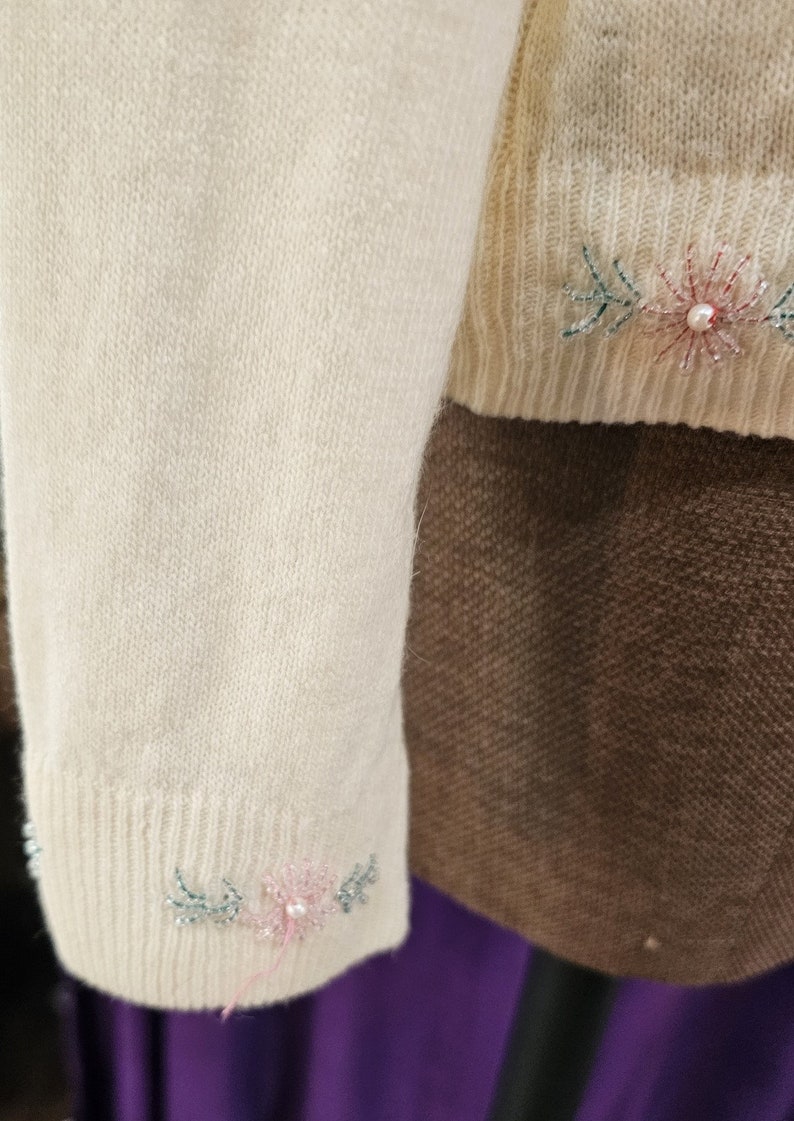 1950s Floral Sequin Beaded Wool-Angora Cardigan | large/x-large