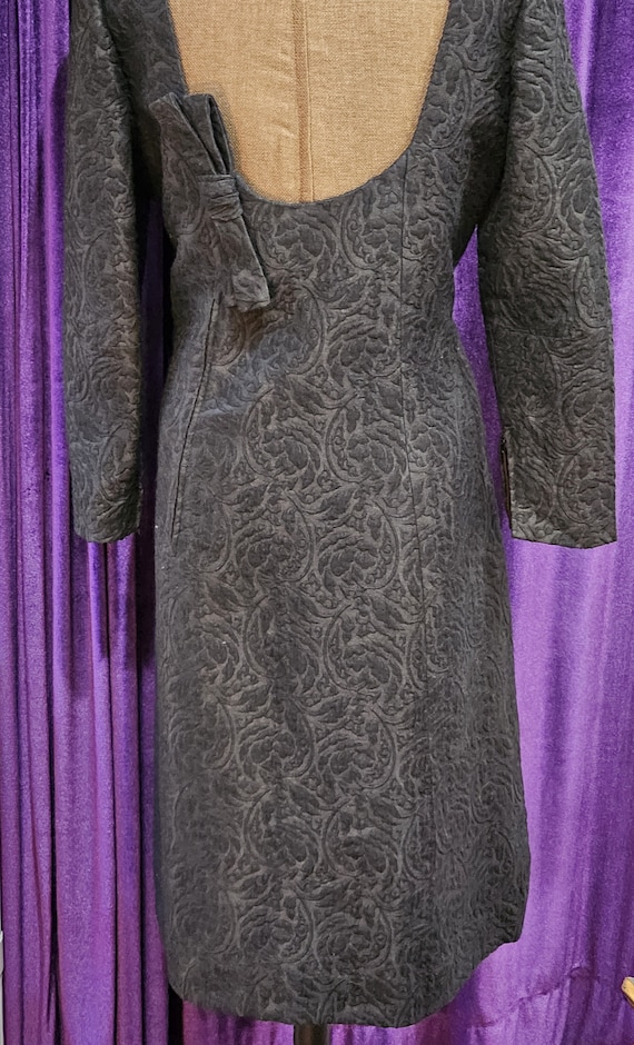 1960s Larger Size Vintage Black Brocade Dress, Eli