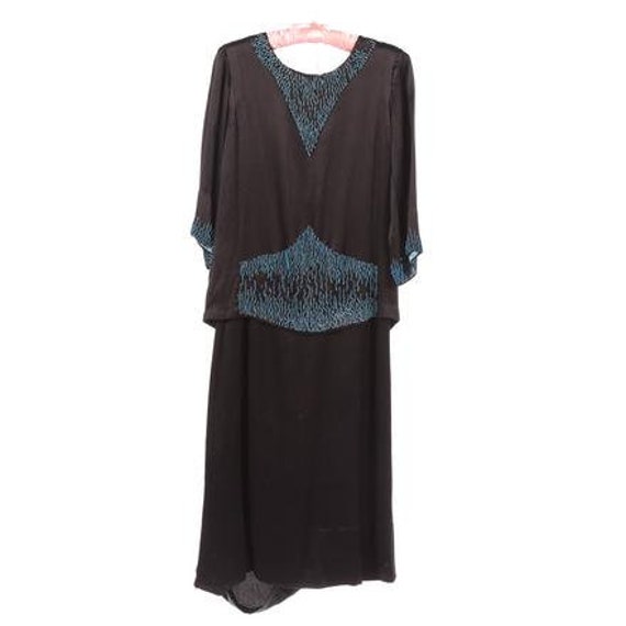 1920s Era Vintage Black Silk Evening Dress with Tu