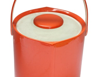 1960s Vintage Mid Century Modern Orange Vinyl Wrapped Ice Bucket