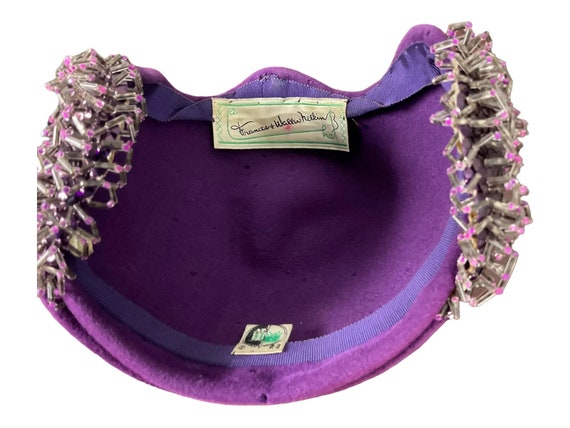 Vintage Purple Velvet Widow's Peak Hat with Clear… - image 1