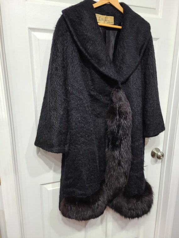 Vintage Black Mohair Swing Coat With Dyed Black Fox Fur Trim | Etsy