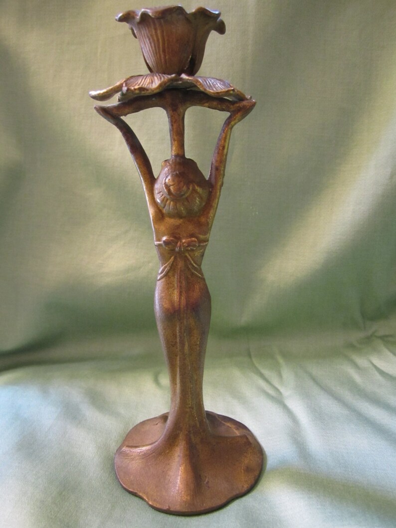 Art Nouveau Figural GoldWashed Bronze Candle Holder ca 1905 Etsy