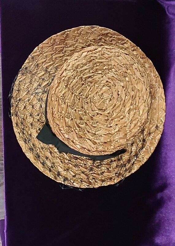 Vintage Natural Straw Hat with Grosgrain Band and… - image 6