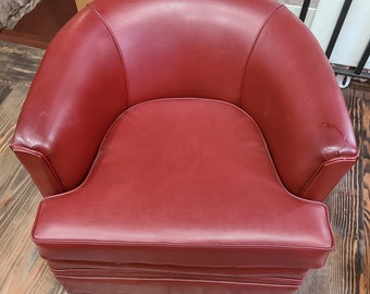 Mid Century Modern Era Pair of Red Vinyl Barrel Chairs, Fairfield, ca 1960s