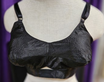 1950s Vintage Black Satin Bullet Bra  Larger Size